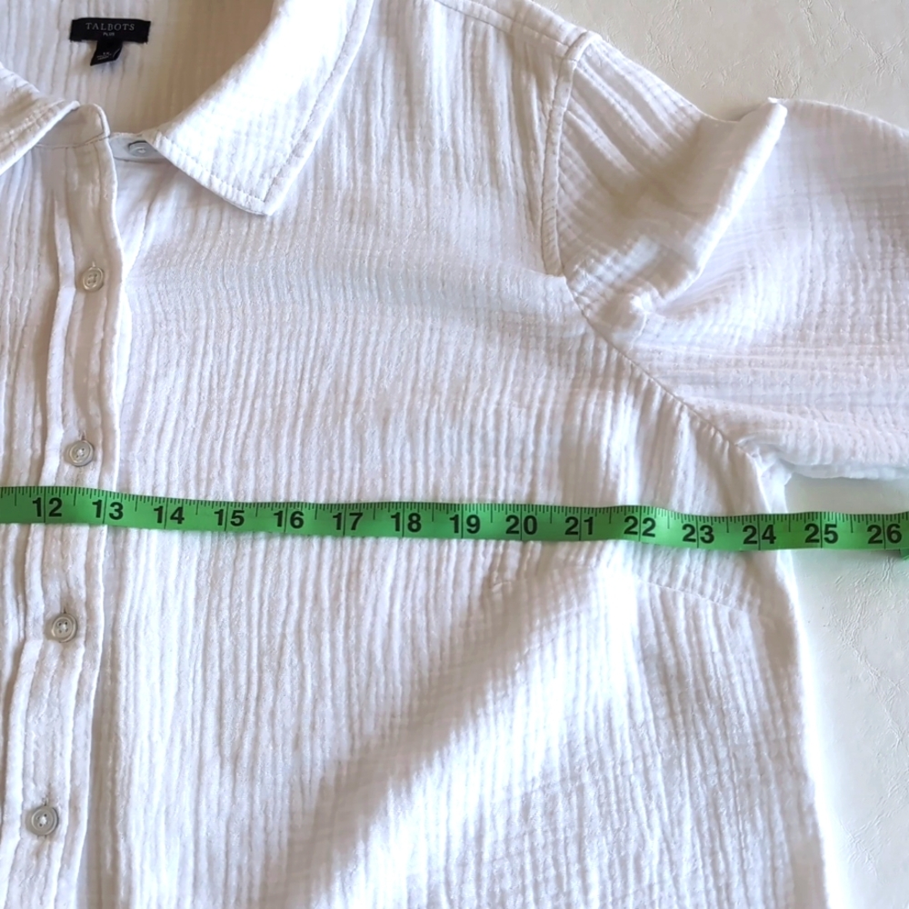 Talbots White 100% Cotton Gauze Long Sleeved Button Up Top Women's Size 1X - Picture 6 of 11